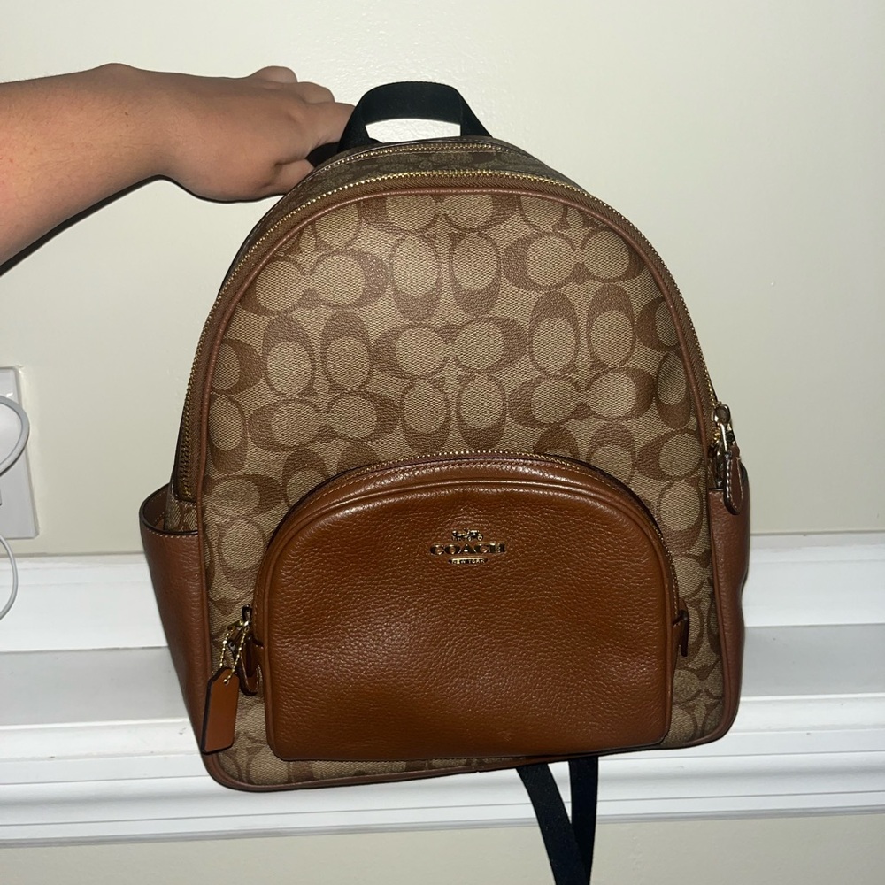 Coach Tan and Brown Signature Backpack and Wallet Set